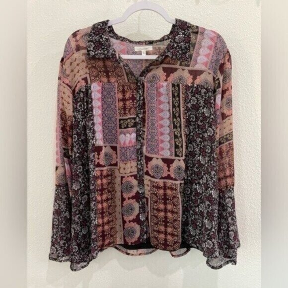 Maurice’s Bundle Floral Blouse Tops Office Bell Sleeve Shabby Chic Western - Picture 2 of 16